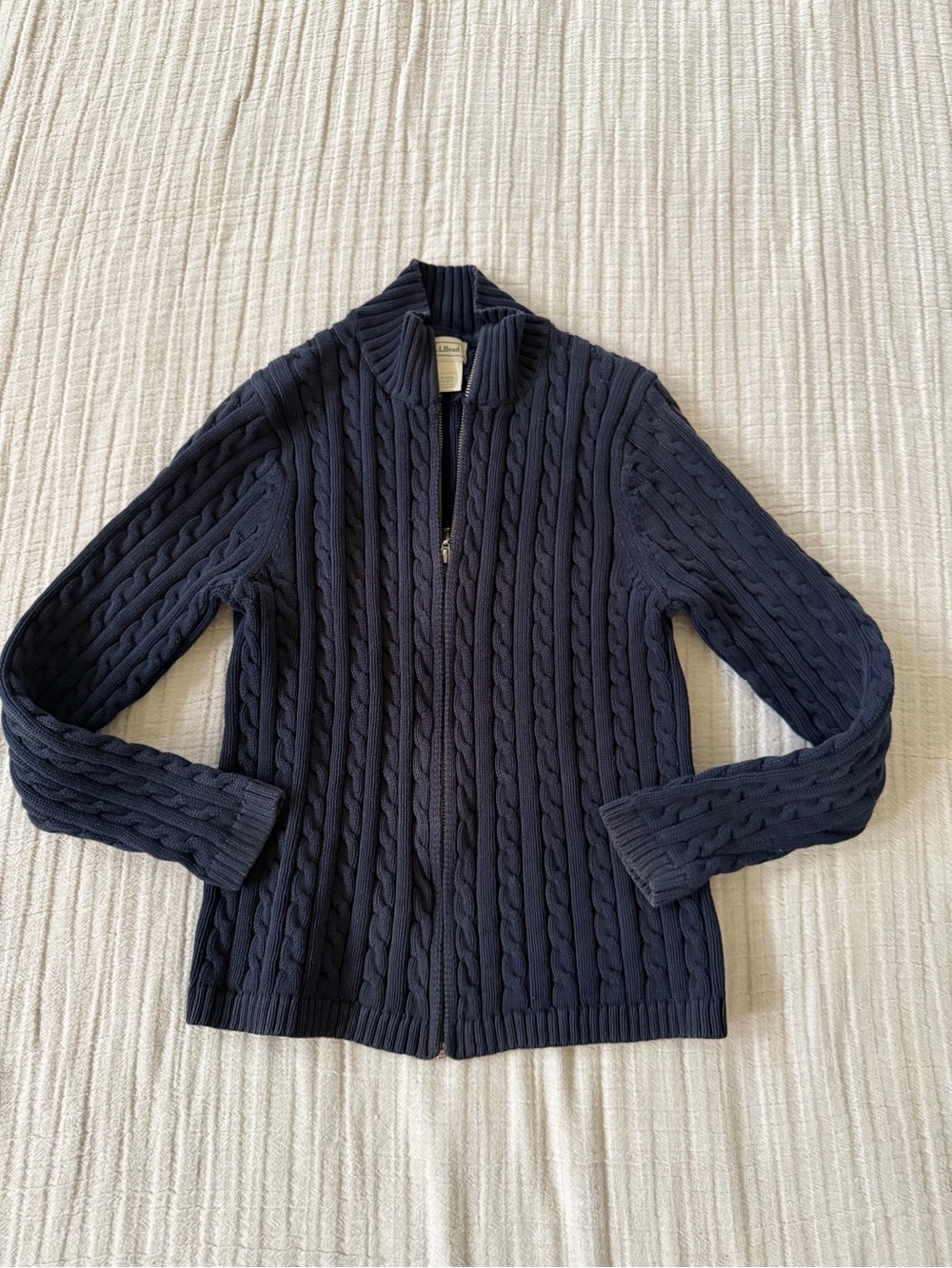 L.L. Bean Navy Cable-Knit Zip Sweater